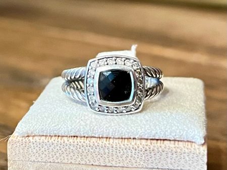 DAVID YURMAN Albion Sterling Silver Onyx Diamonds Ring SZ6 Online Sale