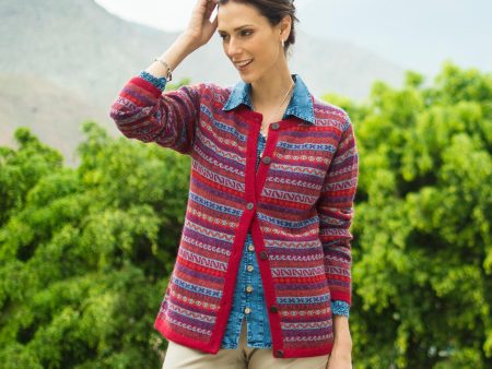 Andean Appeal Striped 100% Alpaca Cardigan Crafted in Peru Cheap