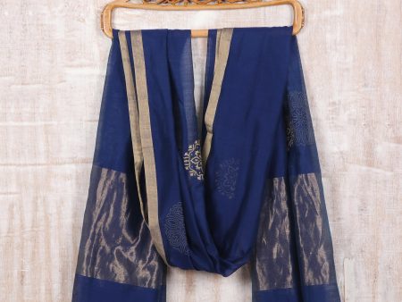 Zari Elegance Zari-Embroidered Cotton and Silk Blend Shawl in Lapis on Sale