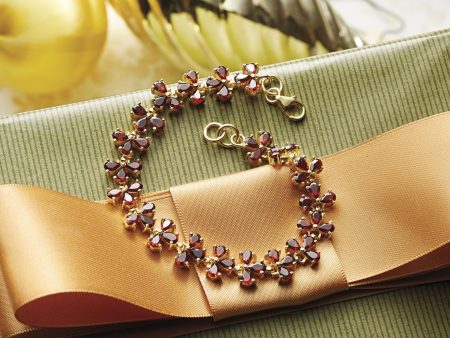 Petals Garnet Gold Plated Link Bracelet on Sale