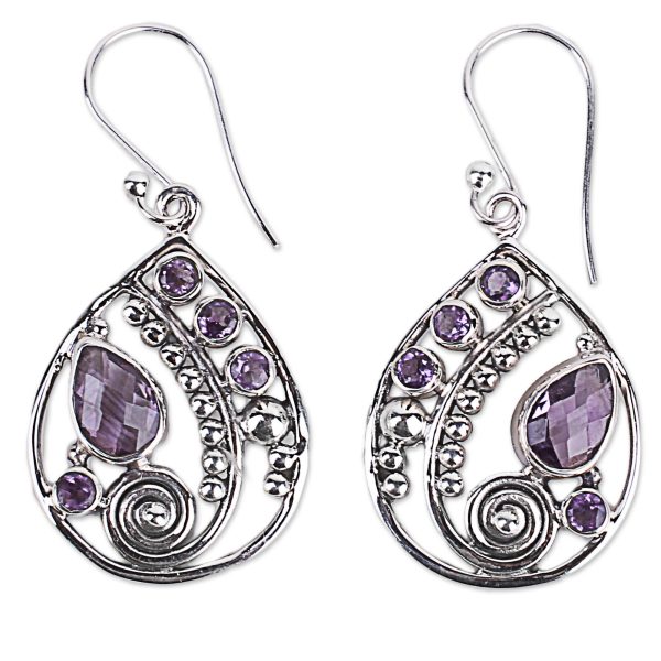 Lilac Radiance Floral Amethyst Silver Earrings For Discount