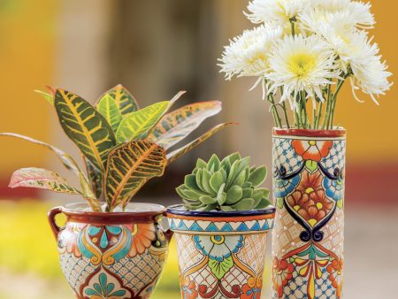 A Floral Day Hand-Painted Floral Talavera Ceramic Vase from Mexico Cheap