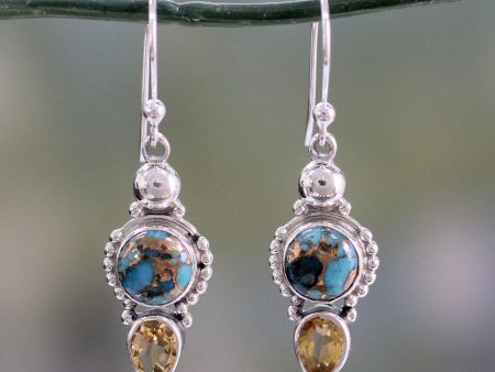 Summer Sunset Citrine Turquoise & Silver Dangle Earrings For Discount