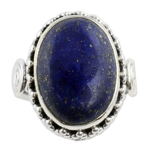 Handcrafted Lapis Lazuli & Sterling Silver Cocktail Ring Hot on Sale