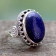 Handcrafted Lapis Lazuli & Sterling Silver Cocktail Ring Hot on Sale