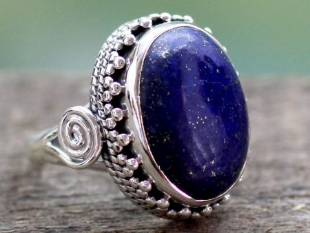 Handcrafted Lapis Lazuli & Sterling Silver Cocktail Ring Hot on Sale