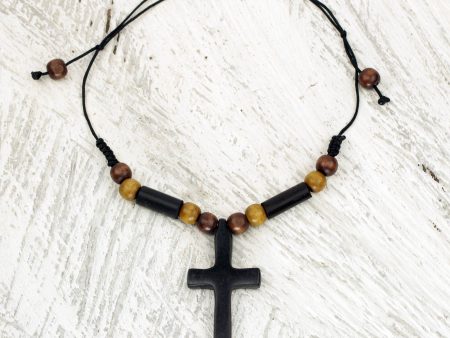 African Cross Bamboo Wood Pendant Necklace Hot on Sale