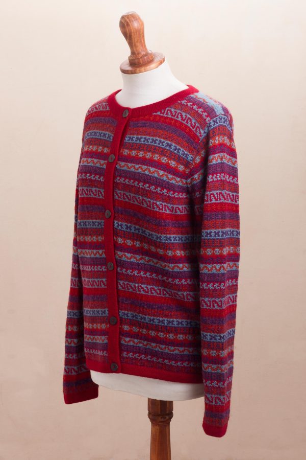 Andean Appeal Striped 100% Alpaca Cardigan Crafted in Peru Cheap