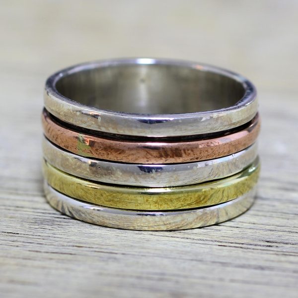 Sleek Simplicity Tri-Tone Meditation Spinner Ring Online Hot Sale