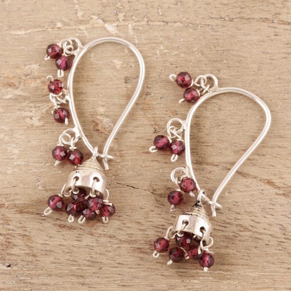 Music Garnet & Silver Jhumki Style Chandelier Earrings Cheap