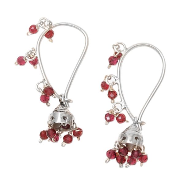 Music Garnet & Silver Jhumki Style Chandelier Earrings Cheap