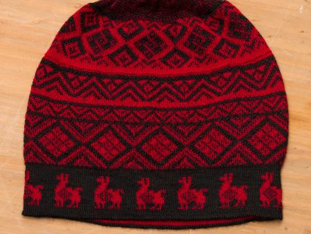 Alpaca Parade in Red Black and Crimson Red Diamond Motif Alpaca Blend Knit Hat Fashion