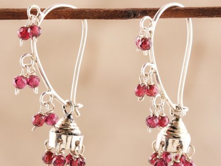 Music Garnet & Silver Jhumki Style Chandelier Earrings Cheap