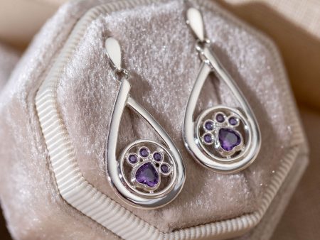 Crystal Paw Print Sterling Teardrop Earrings Online